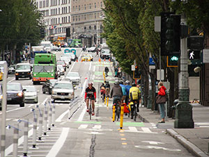 Seattle bike lane on 2nd Ave.