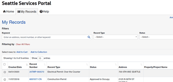 Example of the My Records page that will be effective June 10, 2021.