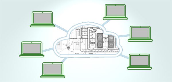 Illustration of several computers being used to review the same shared file.