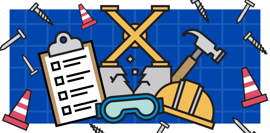 Image of several icons representing building safety.